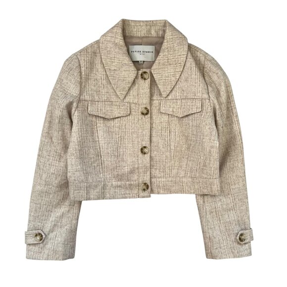 Petite Studio NYC Crop Blazer Jacket Beige Size XS Preppy Quiet Luxury Old Money - Picture 1 of 8
